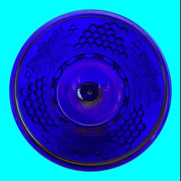Vtg Mosser Glass Cobalt Blue Grape & Leaf Pattern Butter Dish Cover Only No Base - Picture 11 of 11